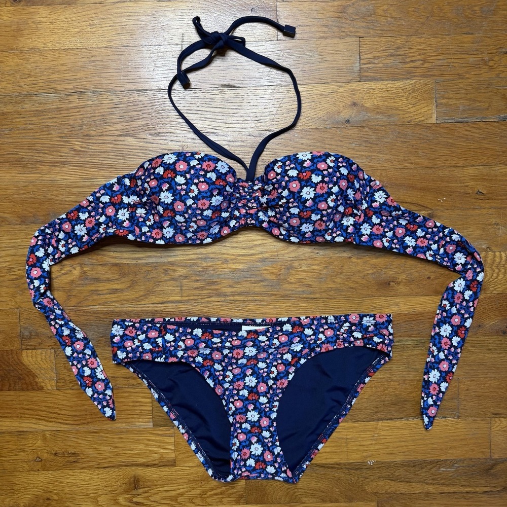 Kate Spade Womens Bikini‎ Swimsuit Blue White Floral Halter Neck Medium NWOT